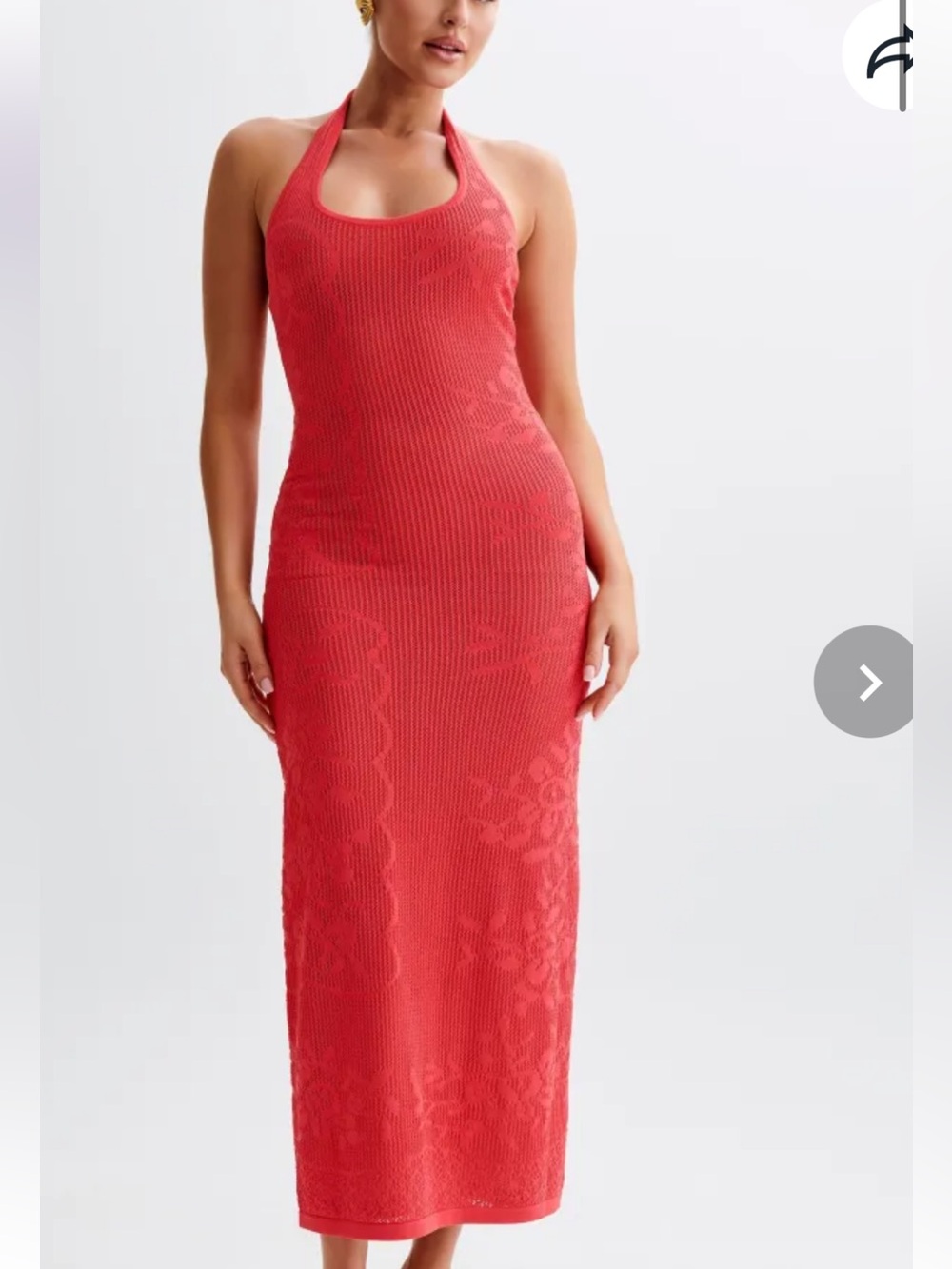 Meshki Coral Halter Maxi Dress